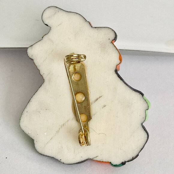 Vintage Halloween Witch Pin Brooch Pumpkin Witches Hat Black Orange Green Resin - Picture 3 of 7